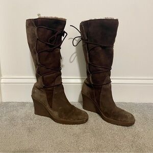 UGG Dark Brown Suede Wedge Boots